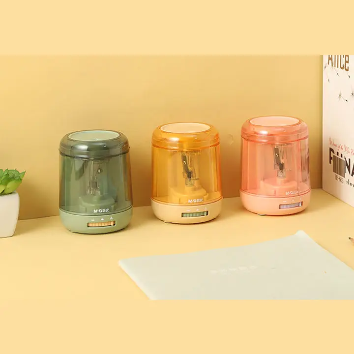 M&G Vintage Collection Hand Size Pink Yellow Green Color Electric Pencil Sharpener for School Home and Office