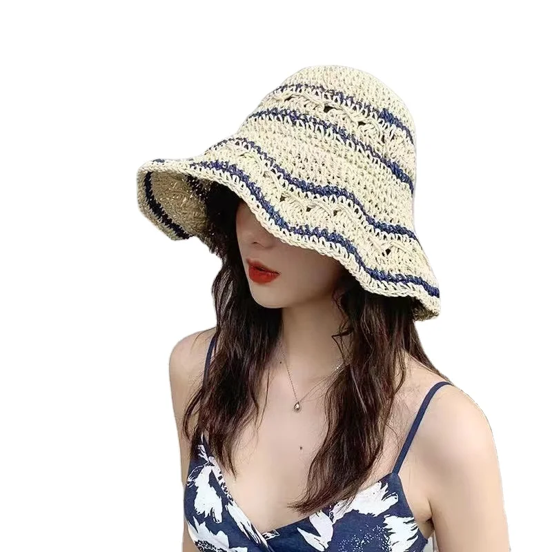 Refreshing Elegant Knitted Hat Crochet Paper Straw Hats for Women with logo