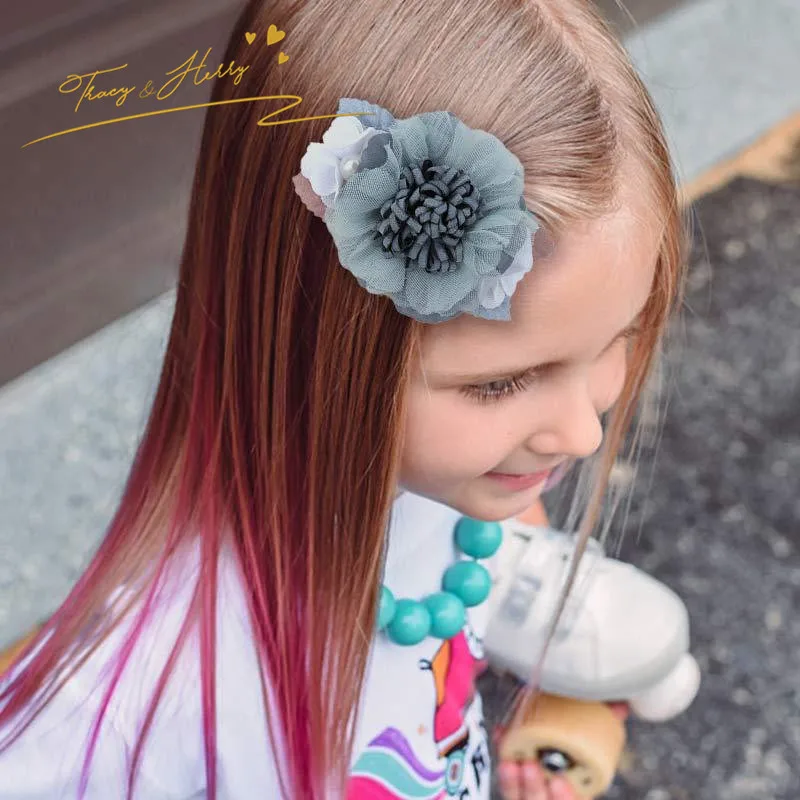 Tracy & Herry  Hair Decoration baby girls Floral Hair clip New Birthday Party Flowerhair clips for kids