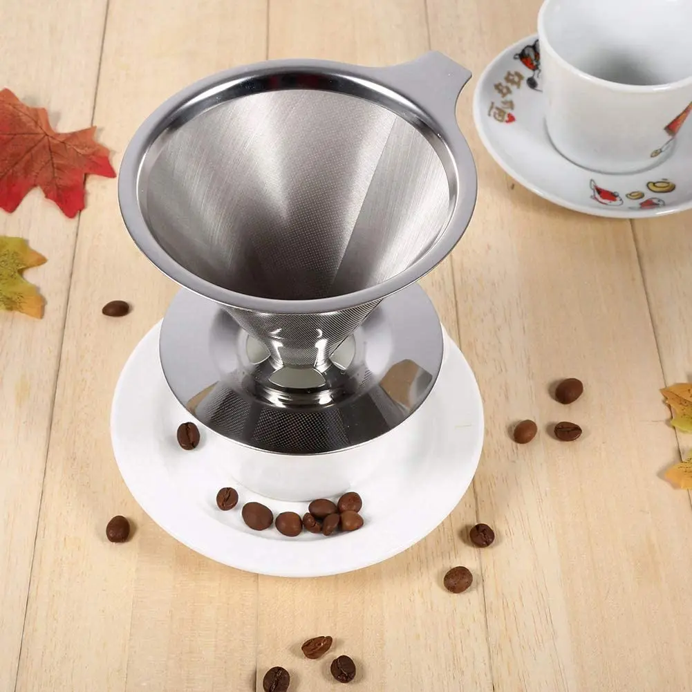 Double Mesh Liner Cold Brewed Portable 304 Drip Pour Over Reusable Stainless Steel Dripper Coffee Filter