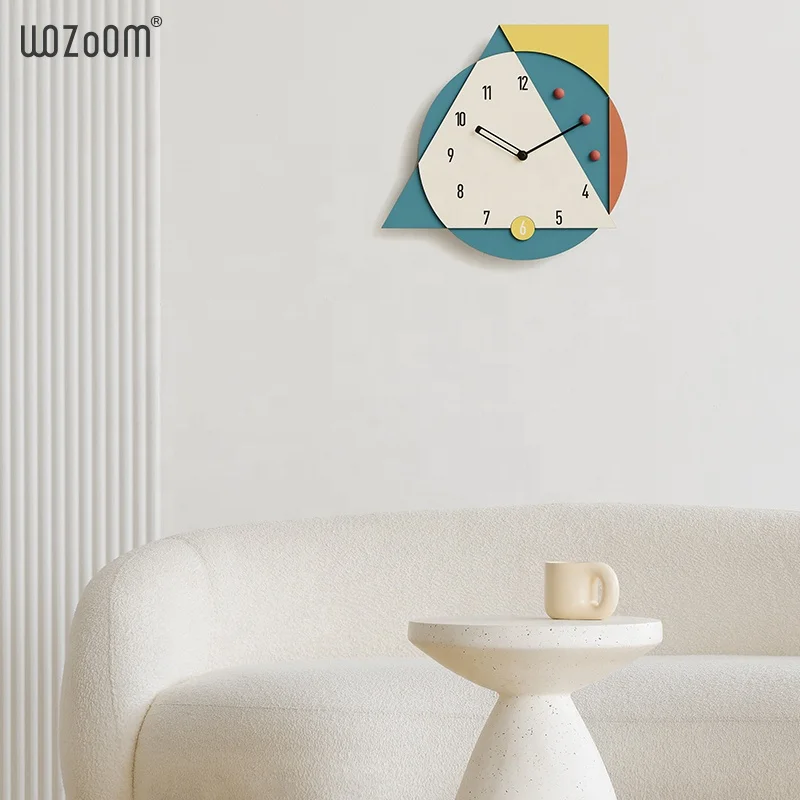 WOZOOM DIY Triangle Circle Art Wall Clock Living Room Bedroom Decor MDF Kids Wall Watches Clocks With Aluminium Hands For Sales