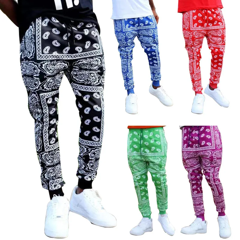 JY37  Lasted design casual long sport pants bandana print mens bandana pants clothes High Street slim running trousers for men