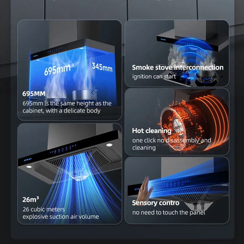 Double Turbo Motor Range Hood Wholesale Custom Slant Cooker Hood Electric Home Appliance Kitchen Chimney Extractor