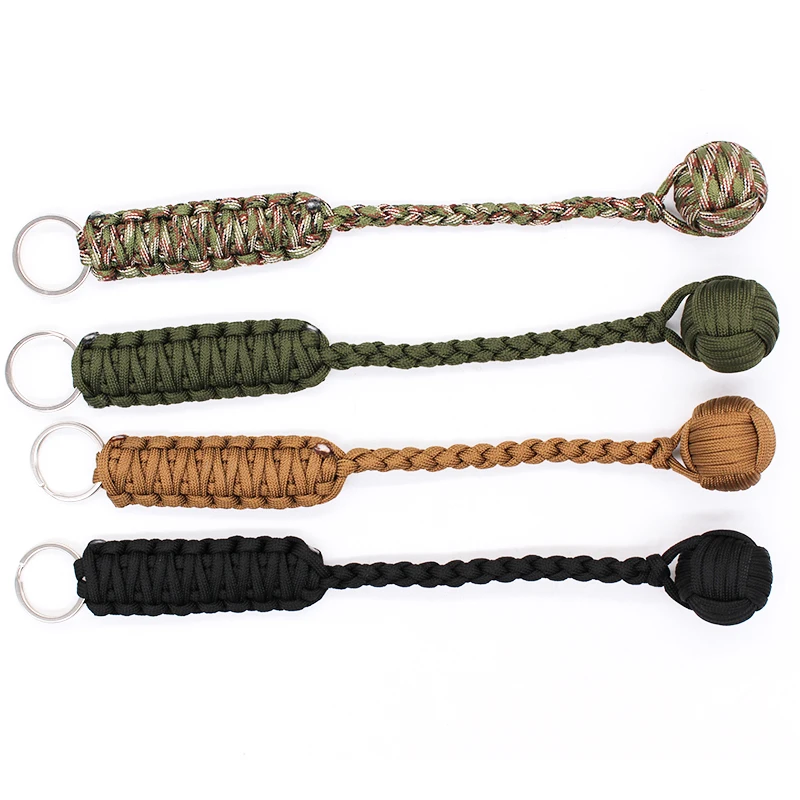 Different Colors EDC Stainless Steel Ball Paracord Lanyard Monkey Fist Survival Keychain