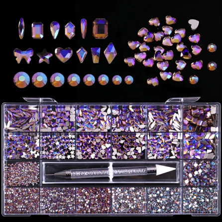 3D High Quality Rainbow color Glass diamond crystals for nails