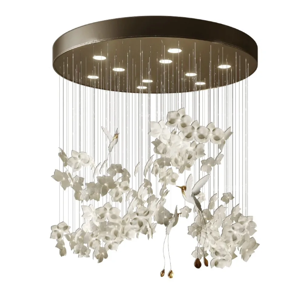 Light luxury villa living room ceramic dining room bedroom fiber optic minimalist Nordic design decorative chandelier