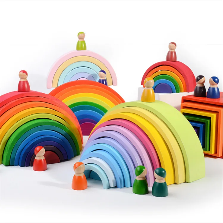 2020 New Design Magnetic Tablet Colorful Children Educational Montessori Learning 12 PCS Solid Wood Baby Rainbow Toys