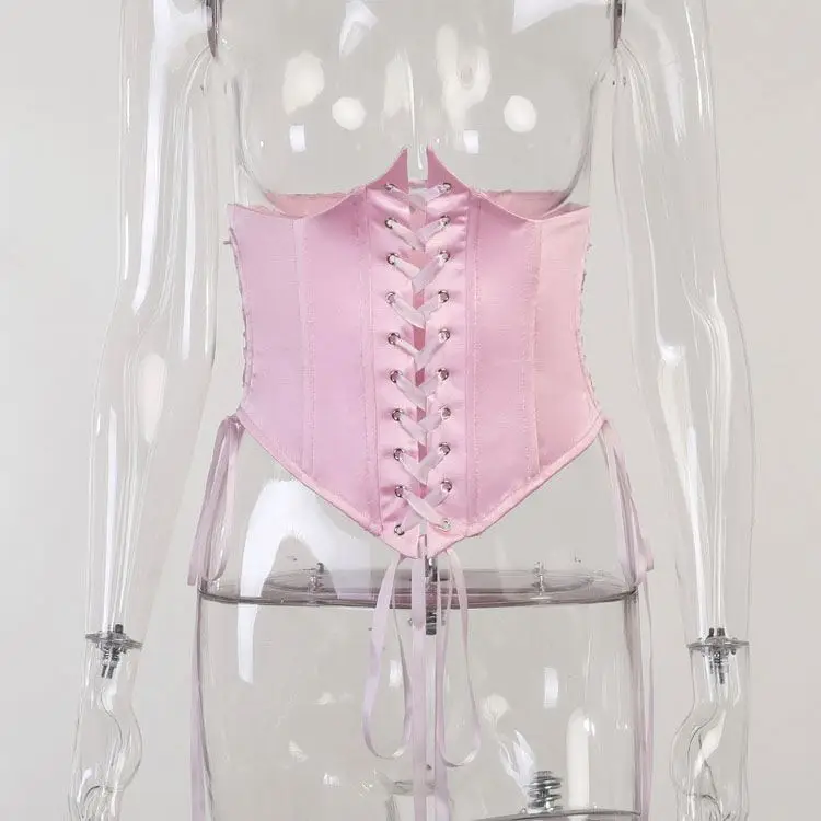 Vintage Woman Waist Corset Lace Up Front Women Satin Corset Belts For Dress