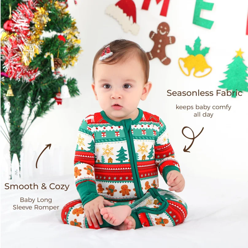 Plaid Baby Clothes Wholesale 2-Way Zipper Jumpsuits Long Sleeve One Piece Rompers for Infant Bamboo Matching Christmas Pajamas