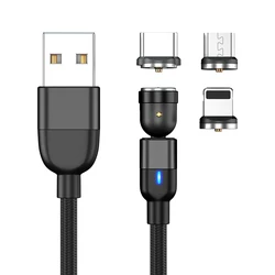 Magnetic charging cable fast charging 3 in 1 magnetic light cable 540 degree Free Rotation Data 2.4A Micro USB C Charging Line