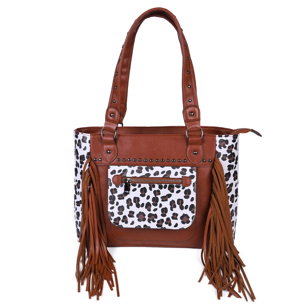 Hot-sale Concealed Handgun Tote Bag PU Animals Print With Tassel Lady Carry Fringe Purse Support Customization