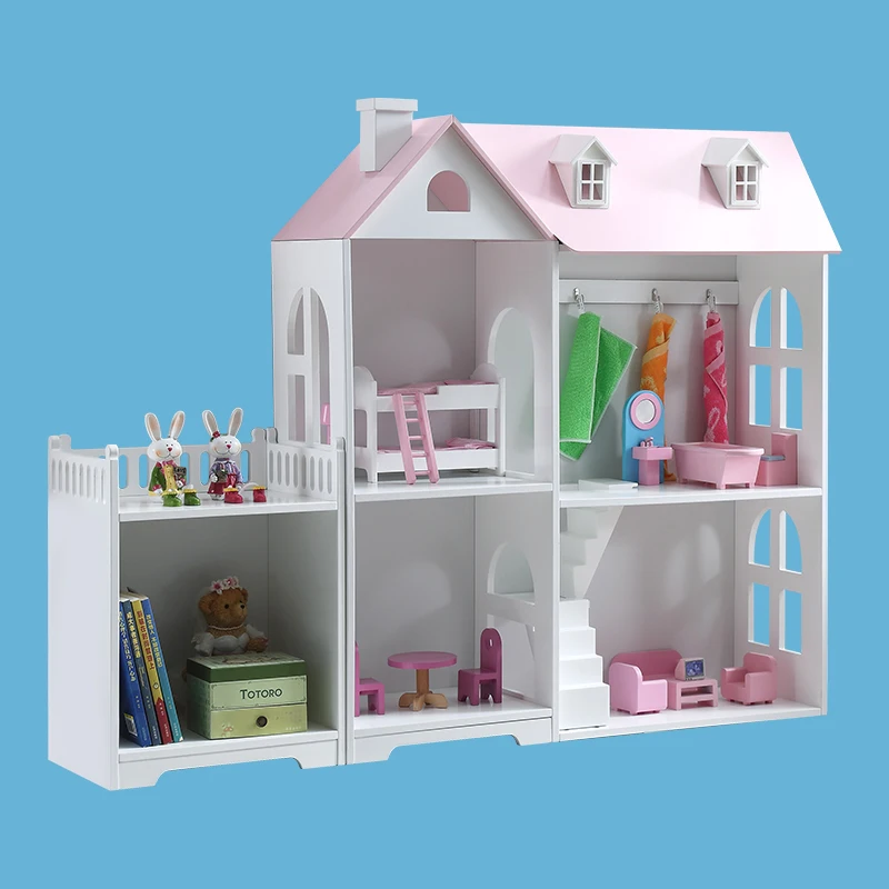 New Design Wholesale Miniature Girls Wooden Doll House Toy Pink Dollhouse Toy