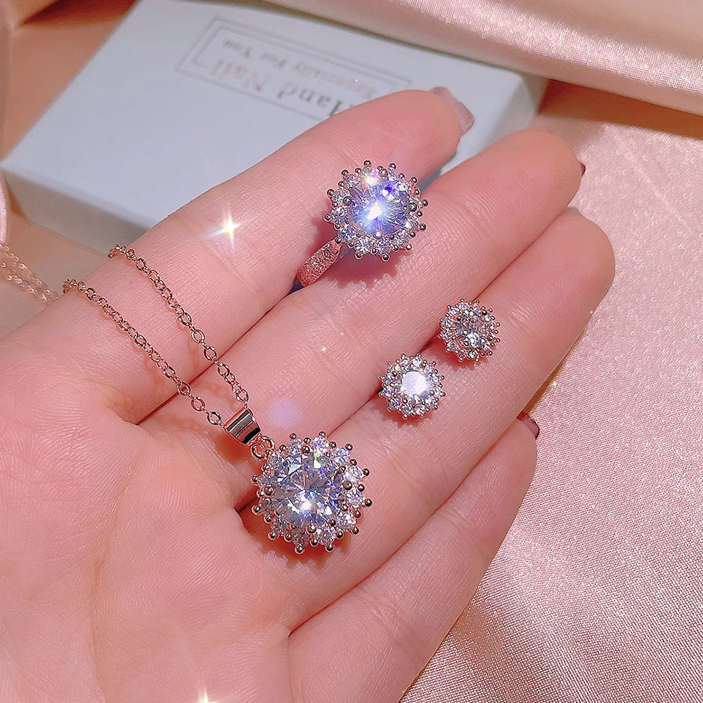 Fashion Jewelry KISS078 Graceful Hot Sale Geometric Shine CZ Rose Gold Set for Women