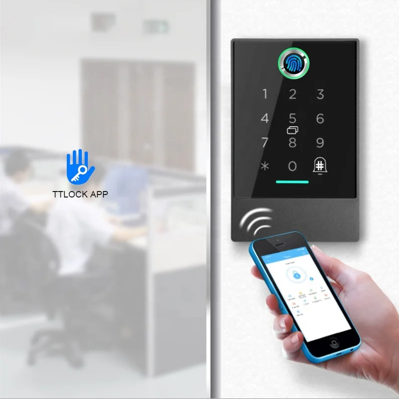 Office waterproof Wifi TTlock App Smart RFID Reader Biometric Fingerprint Door Access Control NFC Card Reader System