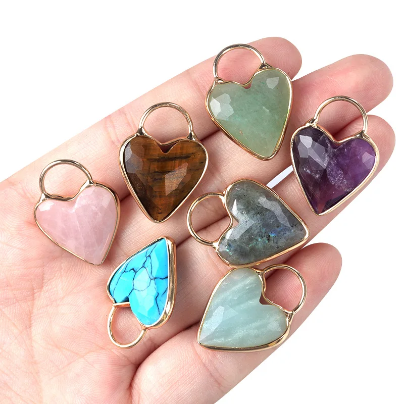 Hot Sale 18mm Crystal Heart Edge Pendant Jewelry Natural Crystal Heart Pendant DIY Heart-shaped Clavicle Necklace