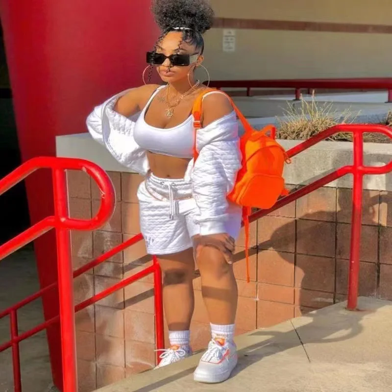 Tank and Shorts Set Women Long Sleeve Jacket Dressy Fashion Casual Workout Tracksuit Autumn Y2k