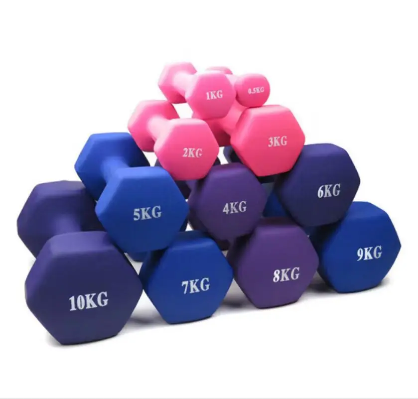 colorful dip plastic dumbbells 1kg to 10kg little free weight dumbbell set cast iron dumbbell set