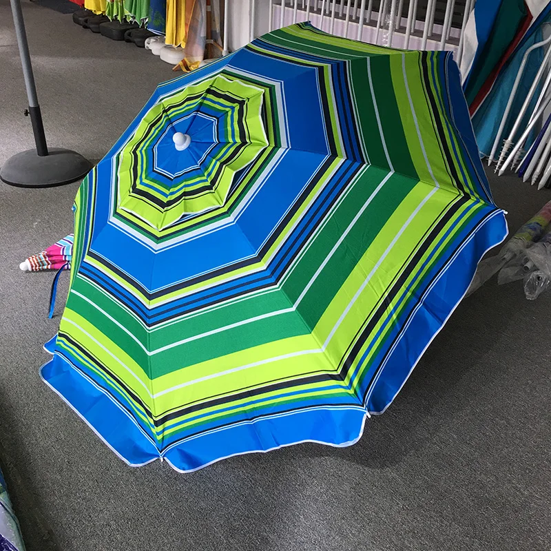 Factory Price Customized Striped Design Printed Double Layer Folding Fishing Outdoor Sun Beach Tent Umbrella