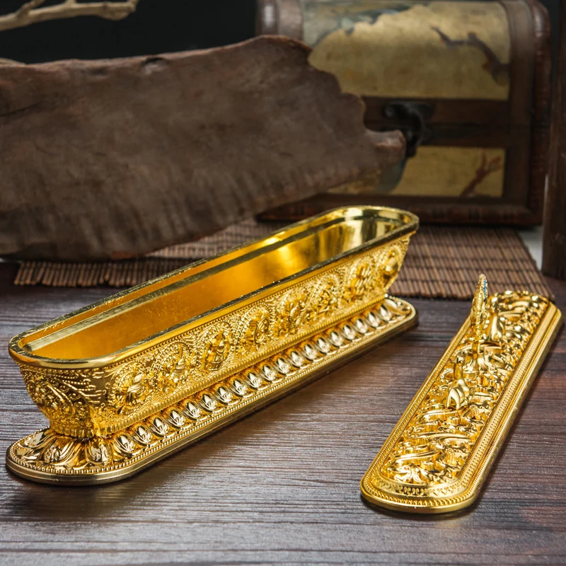 Household alloy incense burner eight auspicious lying incense burner double deer Falun line for Buddha incense box