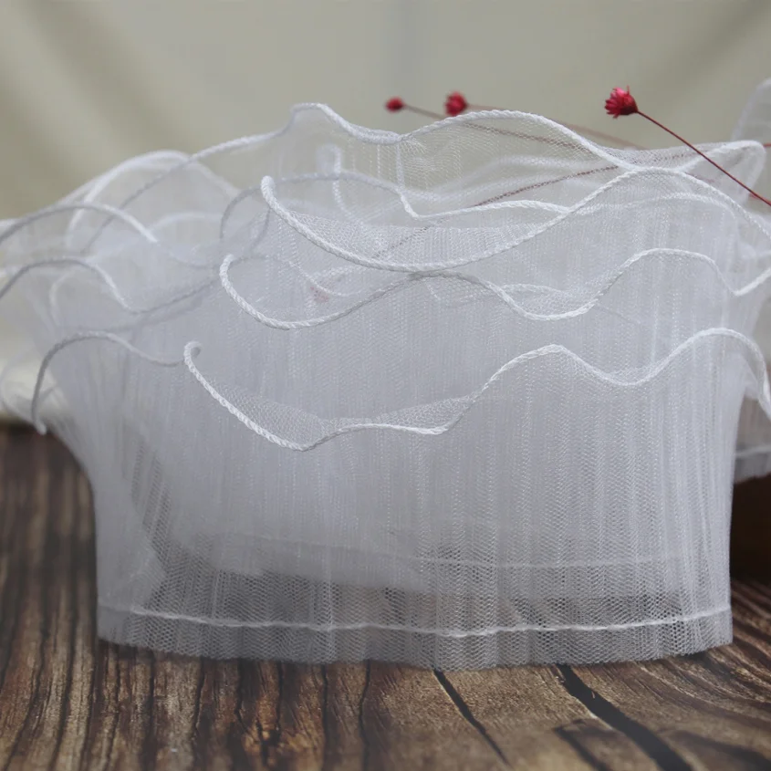 Width 12 cm stiff Net mesh chiffon ruffle lace trim 3 layers Frills lace ribbon for clothing accessories Cake flower packing