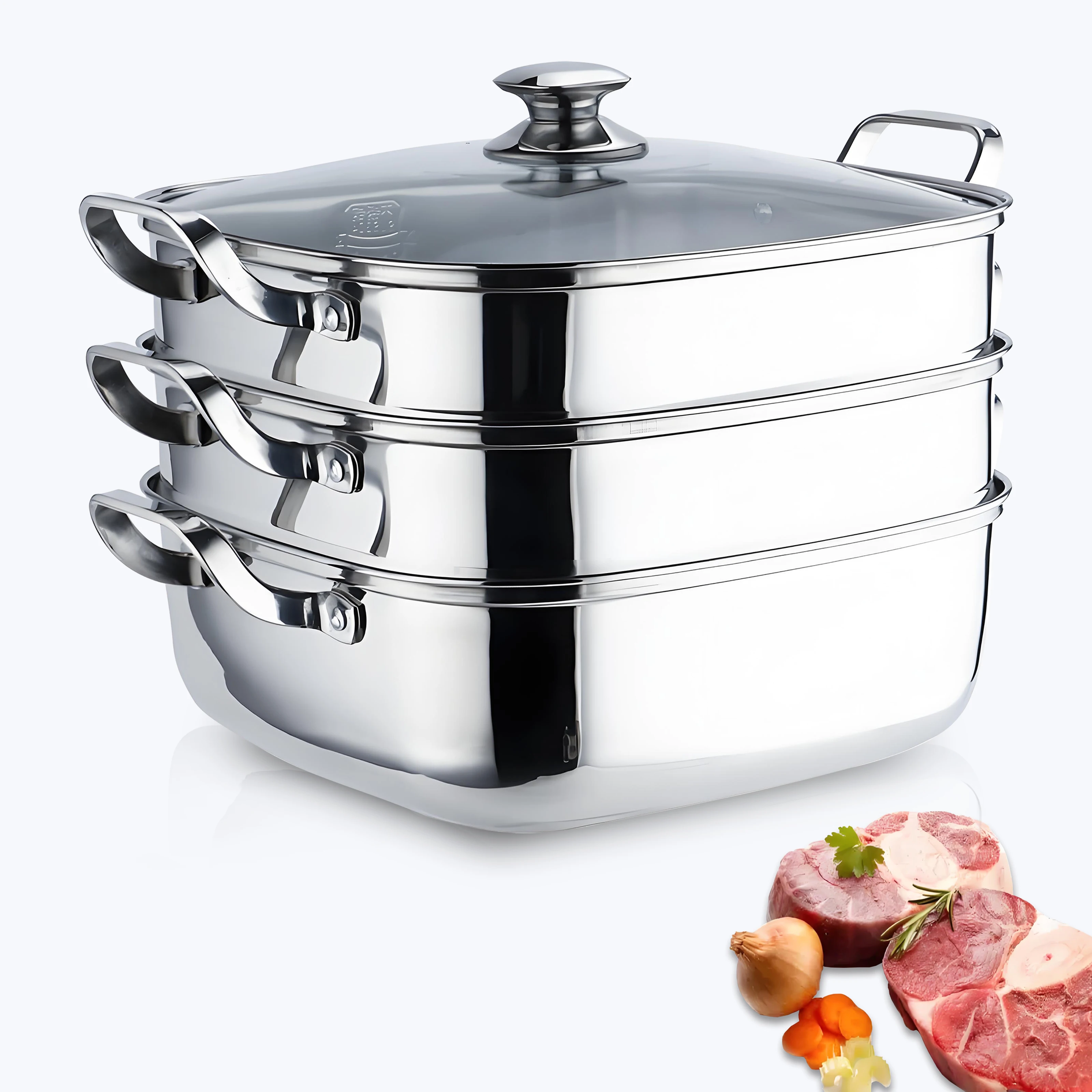 YIYIAN 304 Stainless Steel Kitchen Household Cooking Pot With Lid Three-Layer Steamer Extra Thick and Durable Soup Pot
