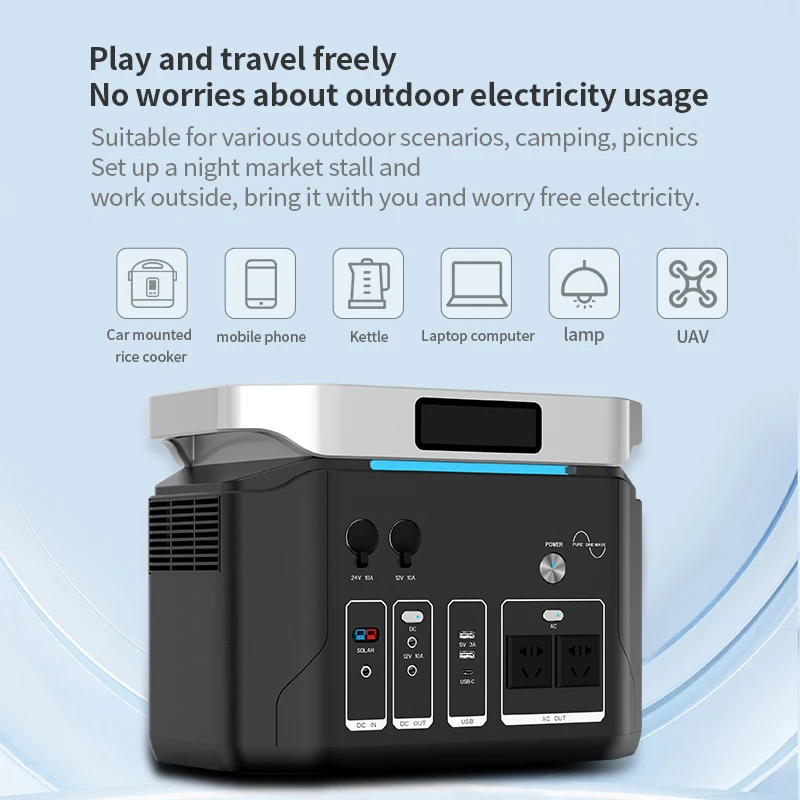 1000W 1200W 1500W Home Energy Storage Outdoor Emergency Energy Storage Power Portable with Rechargeable Lighting
