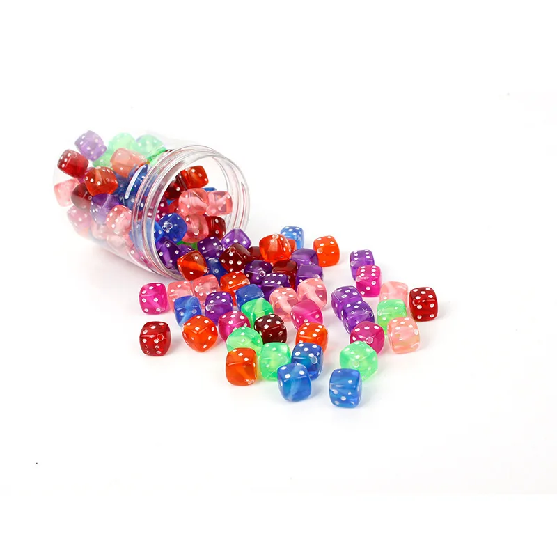 9MM Mixed Transparent Colorful Acrylic Dice Beads Game Tiny Dice Cube Beads For DIY Jewelry Making