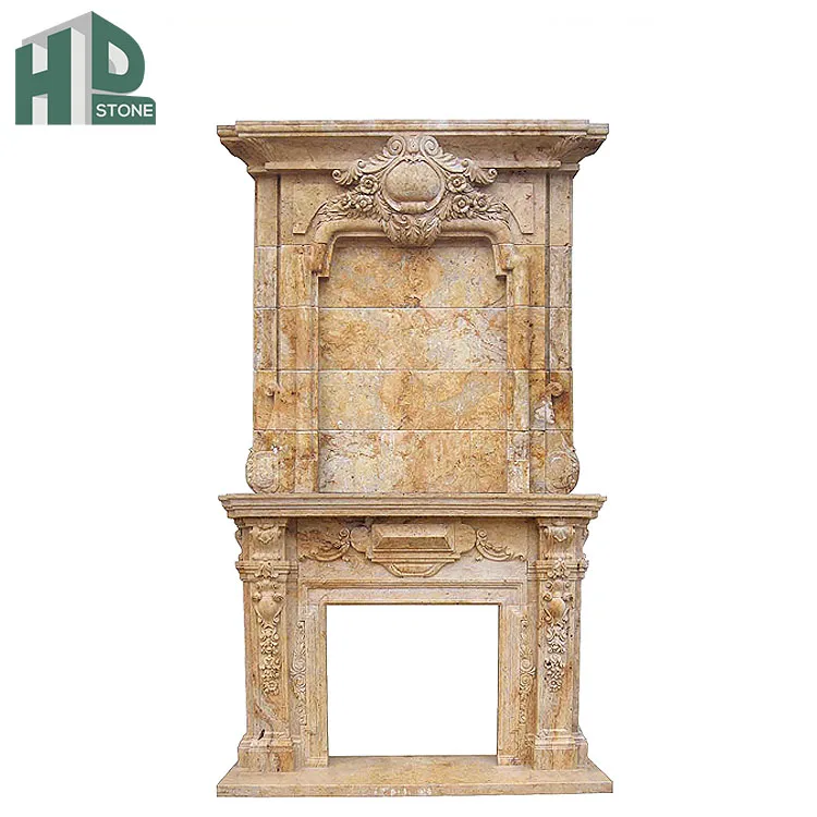 Real stone Indoor Hand Carved Cultured Natural Marble Fireplace Surround Stone Fireplaces