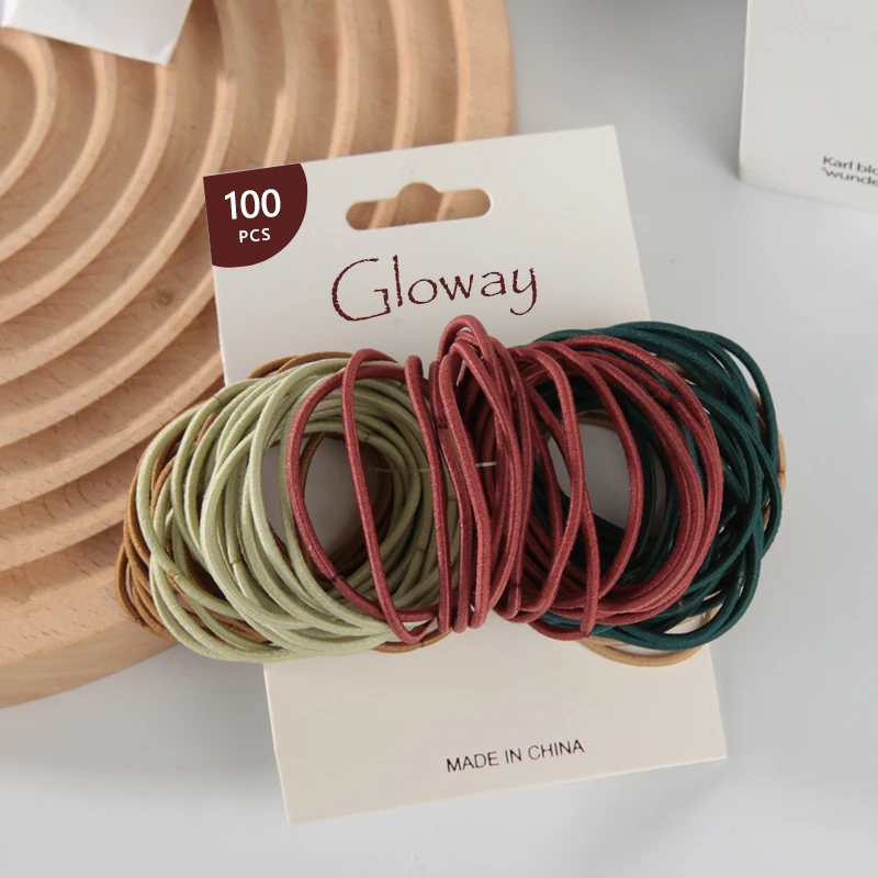 Custom Logo Nylon 100Pcs/Set Hair Ties Set Hair Small Ponytail Holders Elastics Bands For Kids Girls Baby Toddler