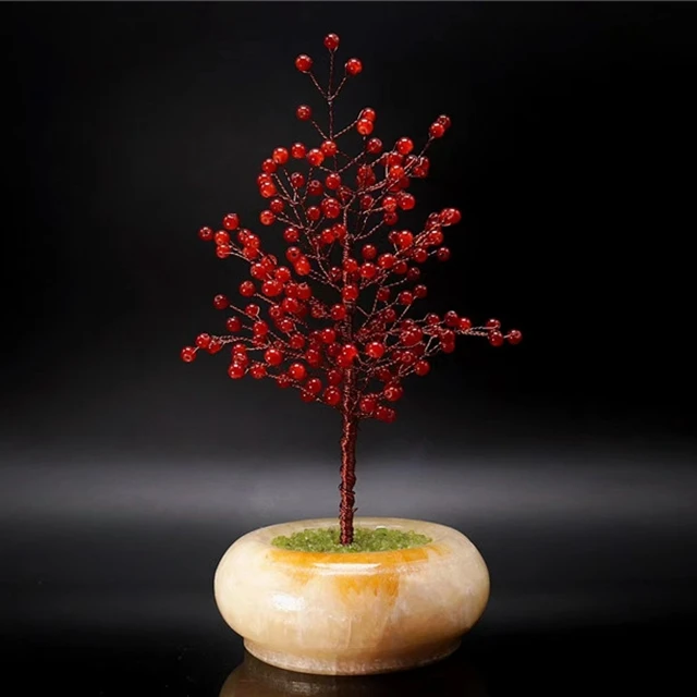 wholesale red fruits Yellow jade bowl Lucky fortune money tree ornaments crystal money tree decoration