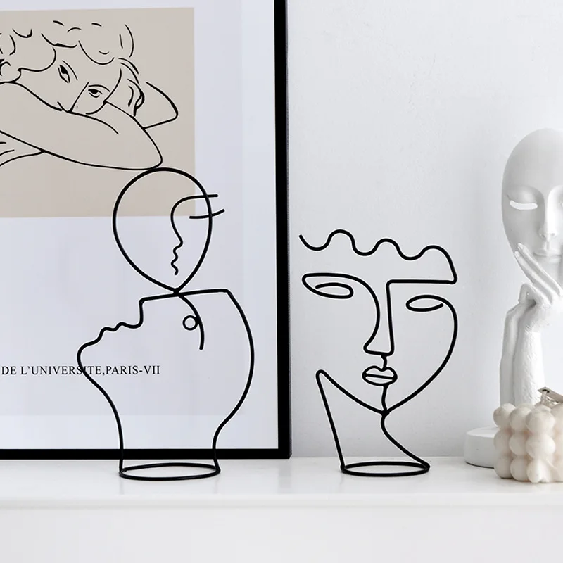 Nordic abstract portrait art ornamentsmetal ornament home decor metallic decorating objects