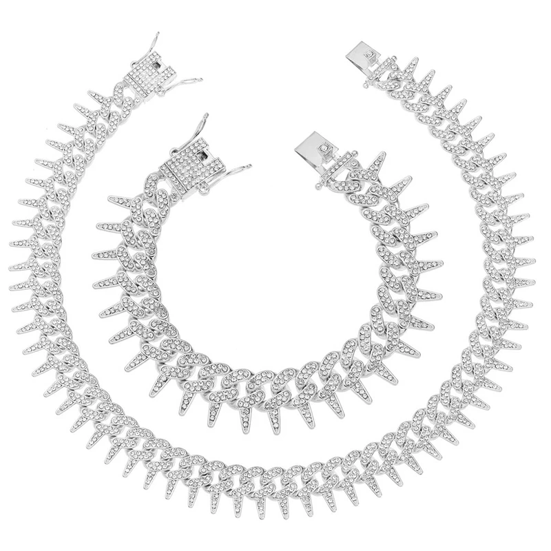 Affordable Discounted Men Jewelry Chains Silver Gold Spiked Cuban link Chain Necklace Bracelets Accessory