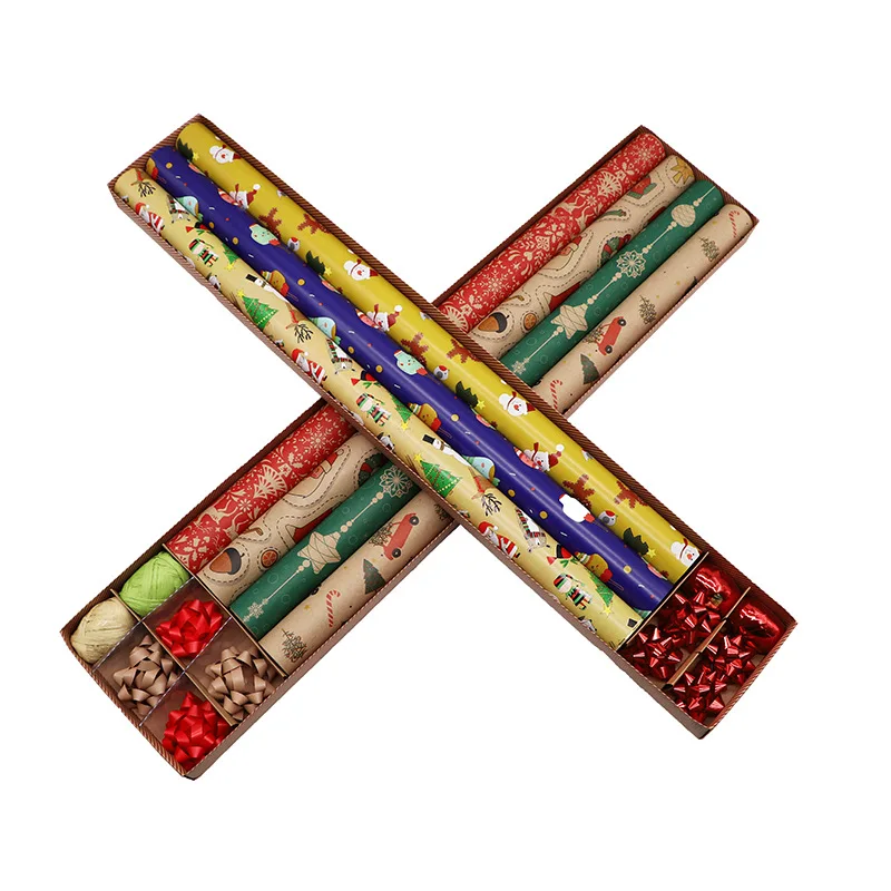 Рождественская оберточная бумага для подарков 100% переработанная коричневая крафт-бумага рулоны печати оберточной бумаги на заказ в стиле