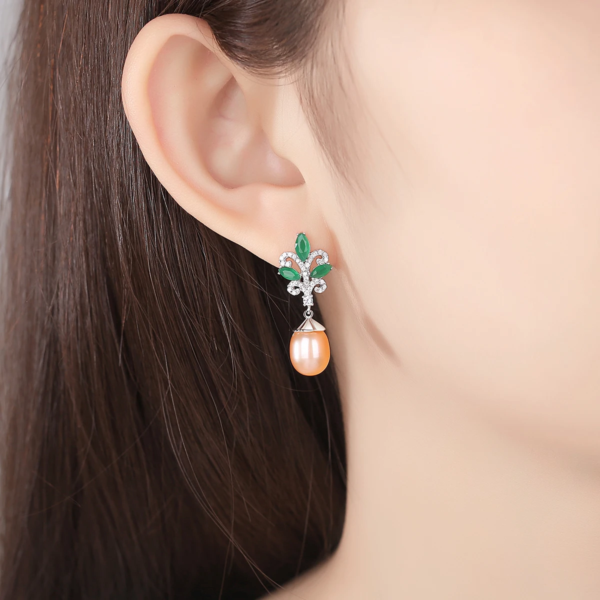 CZCITY Green Jade 2024 Natural Stone Christmas Tree Fashion Long Earing Women Big Real Pearl Earrings