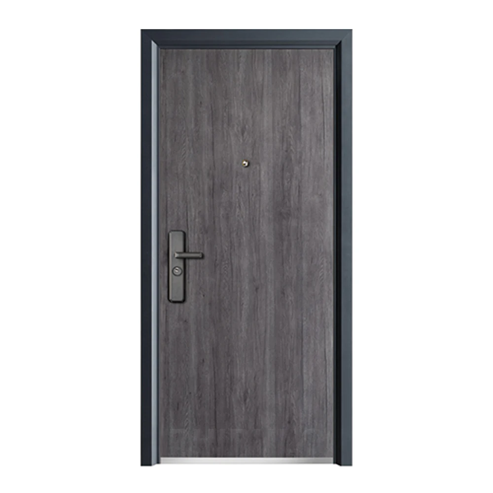 American Modern Style Main Security Door External Metal Steel Entry Front Doors Exterior Black Door for House Villa