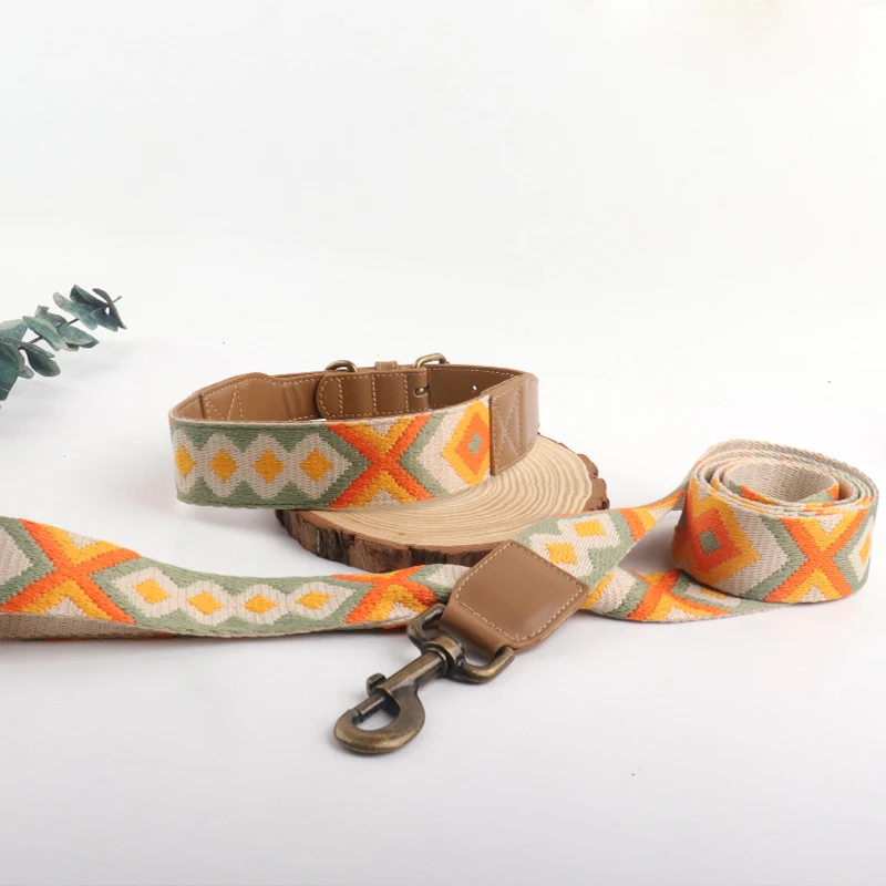 Titled Mountain Custom Patterned Luxury Beaded Pet Collars Sublimation Paracord Leather Dog Collar And Leash Set Hundehalsband