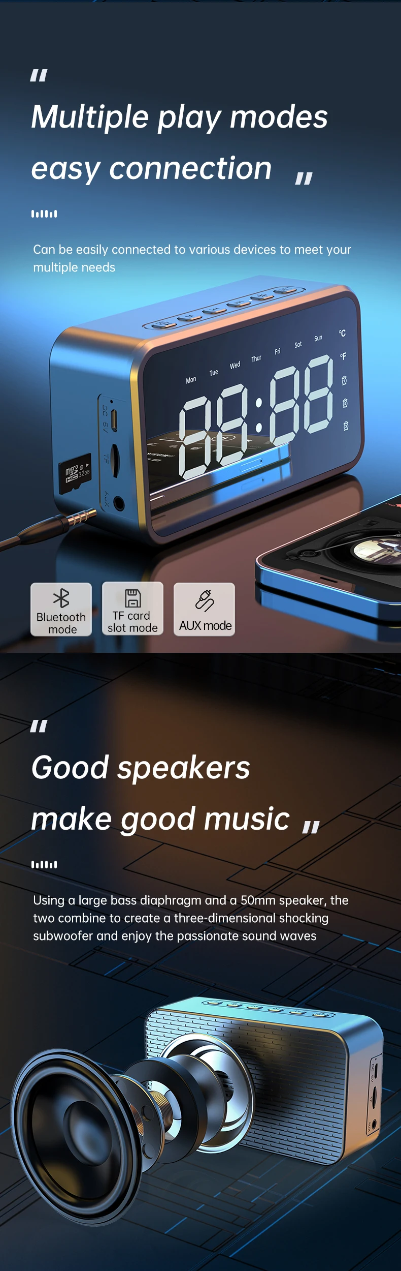 The karaoke sub woofer speaker, which plays music and has an alarm clock, will be sold in 2023