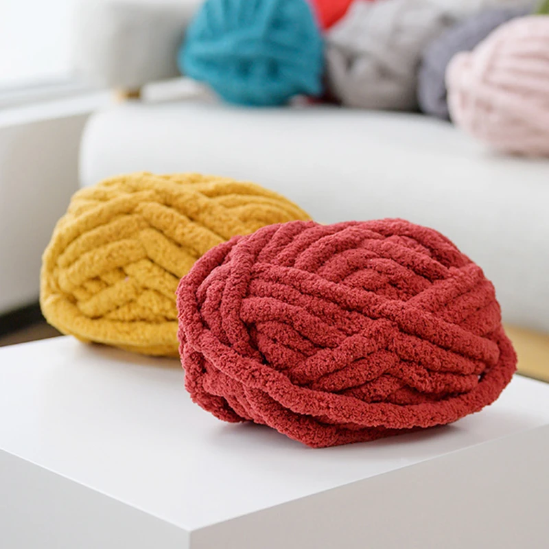 ZENGLONG 226g 100% polyester yarn 2cm chunky chenille yarns crochet wholesale hand knitting fancy yarn with 18 colors