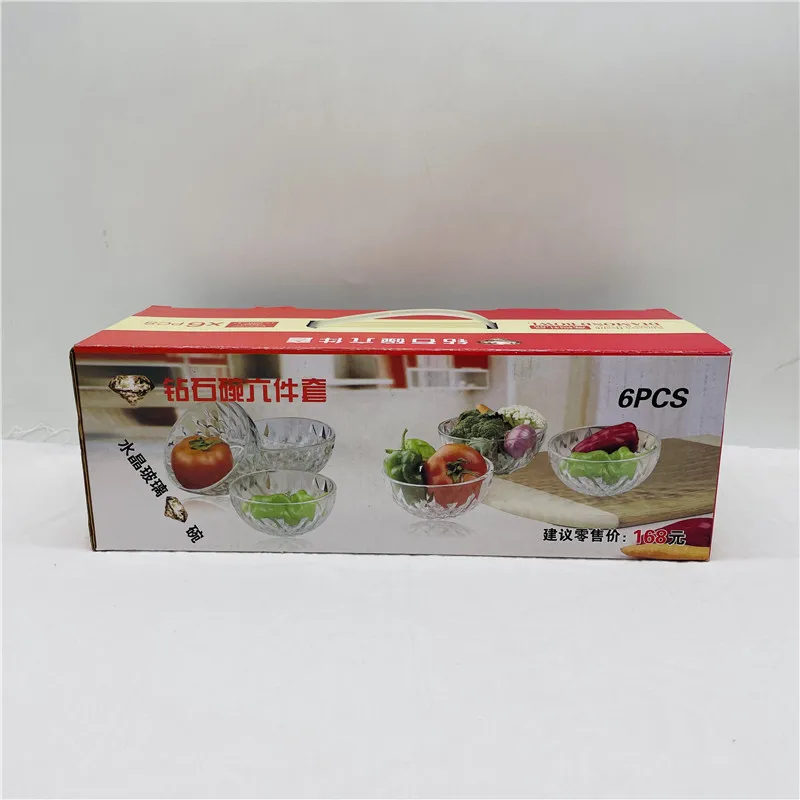facGood quality and low pricetableware  Diamond glass bowl 6-piece plate set   Glass salad bowl and plate combination Negotiable