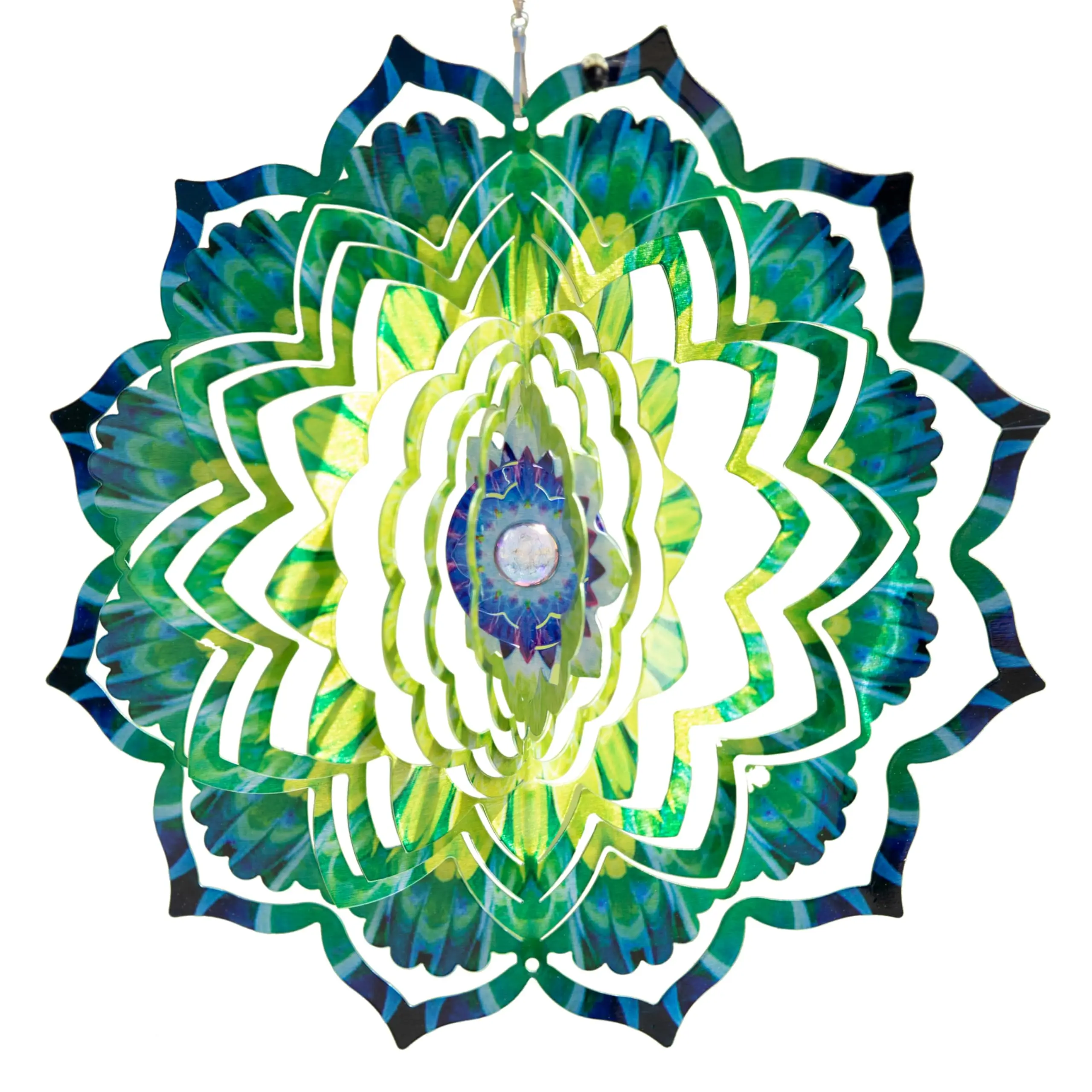 Emerald Mandala Kinetic Wind Spinner for Yard and Garden Wind Spinner Outdoor Metal Large Hanging Mandala Decor 3D Garden