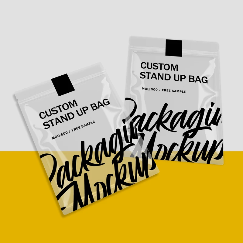 Custom Printed Doypack Resealable Zip Lock Brown Plastic Standing Up Pouches Packaging Bags With Clear Window And Zipper