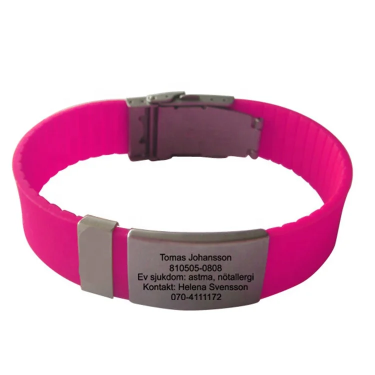 Hot products Adjustable Id Silicone Bracelet Medical Alert ID Wristband Bracelet With Stainless Plate And Clasp