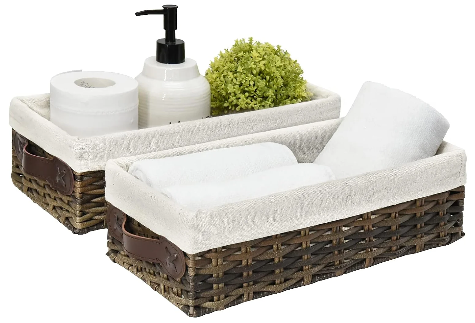 Wholesale Rectangle Handmade Woven Bathroom Tray PP Rattan Plastic Storage Bins Toilet Storage Basket