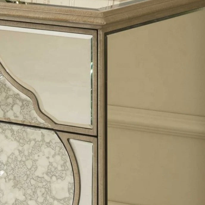 Antique mirror best selling golden line mirrored buffet cabinet side board with multi drawers