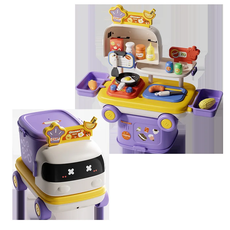 New 2 In 1 Plastic Pretend Role Play Game Toys Kids Assembling Pretend Kitchen Medical Equipment Make Up Set Toy