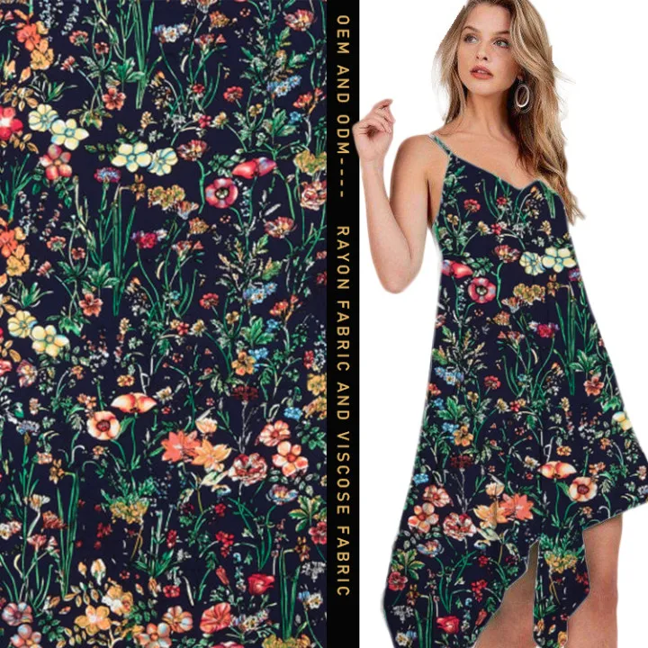 100% вискоза Challis ткани профессиональный поставщик цветочный принт для женщин платье женское платье Тканое Xiangsheng 1500 метров реактивная