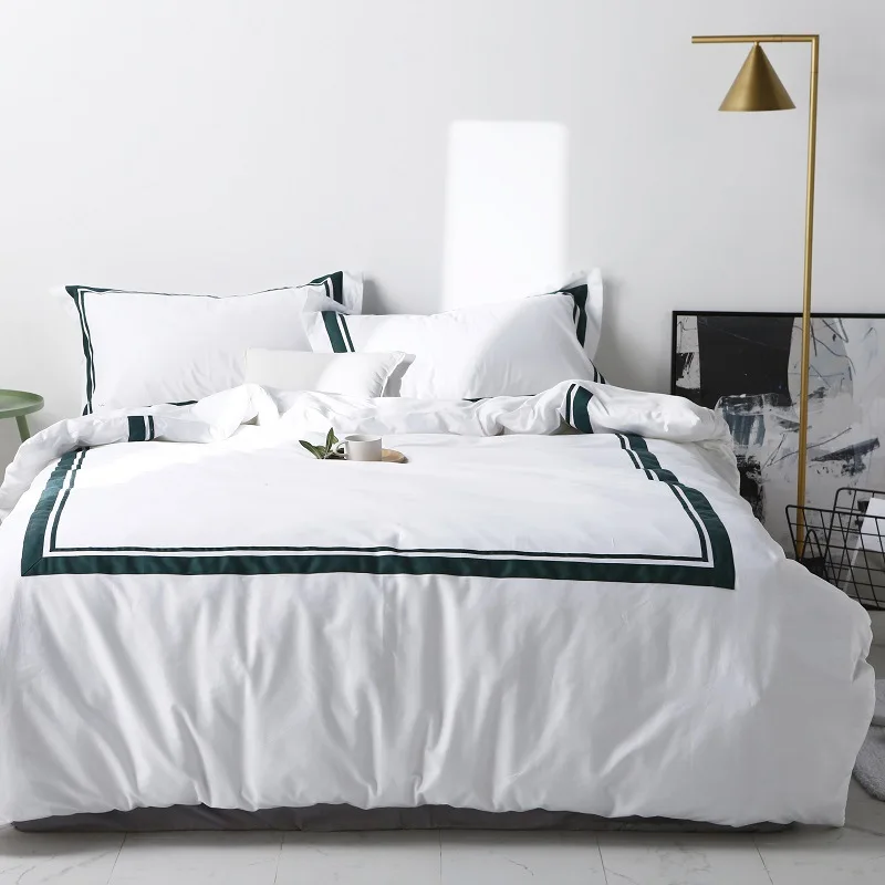 100% Cotton  Bed Sheet  500TC Fitted Bedsheet 4-In-1Bedspread White Bedding Set for Hotel