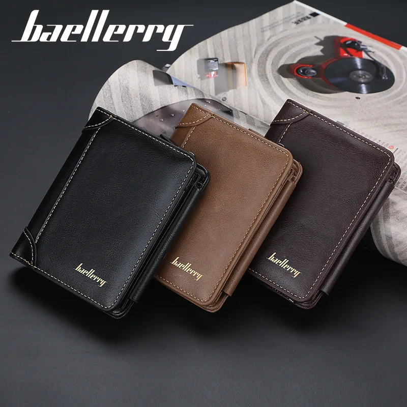 wholesale baellerry PU leather wallet billetera cuero mens slim  wallet trifold zipper coin purse with card holder wallets