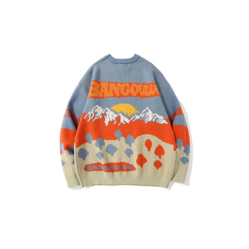 Nanteng Custom Logo Low MOQ Cotton Loose Man Jumpers Knitted Jacquard Pattern Knitwear Crewneck Men Pullover Sweater