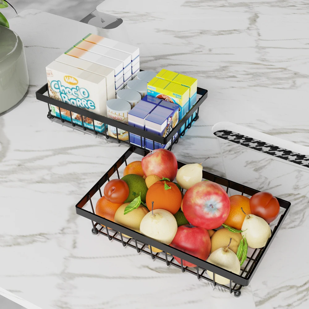 2-Tier Detachable Metal Wire Storage Rack Kitchen Fruit Basket Stand Vegetable Organizer Baskets Living Room Snack Storage Hold